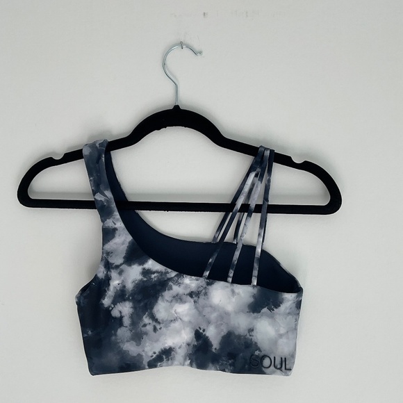 soul by soulcycle tye dye one shoulder sports bra | size S | Navy + White - Picture 12 of 16